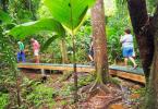 Minister Wallace Cosgrow crossing the new boardwalk at the beginning of the trail